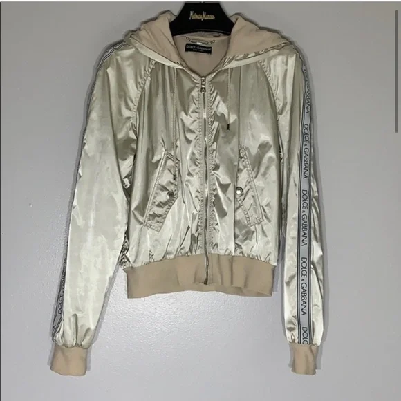Vintage 90s Dolce & Gabbana gold hooded bomber wind jacket zip up women’s 10 - Picture 2 of 9